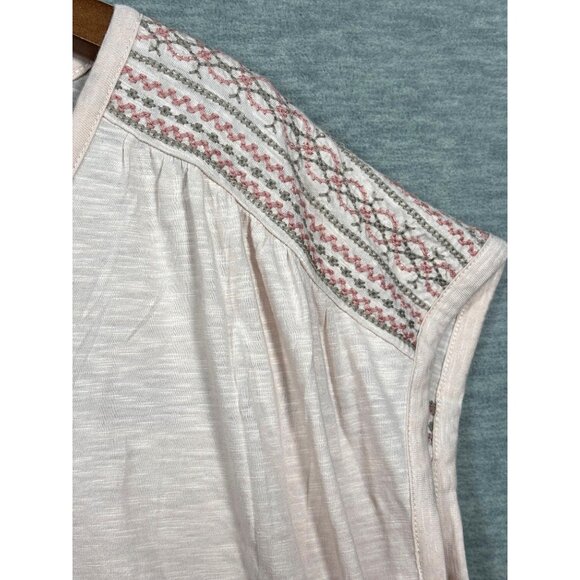 Pure J Jill Banded Embroidered Tee M Pink V-Neck Boho Casual - Picture 3 of 5